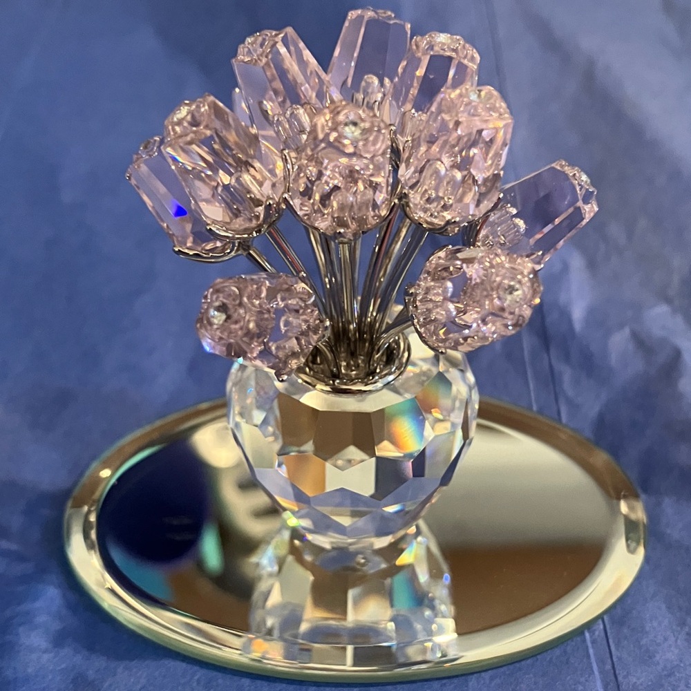 Swarovski Crystal Floral Display - Silver and Pink